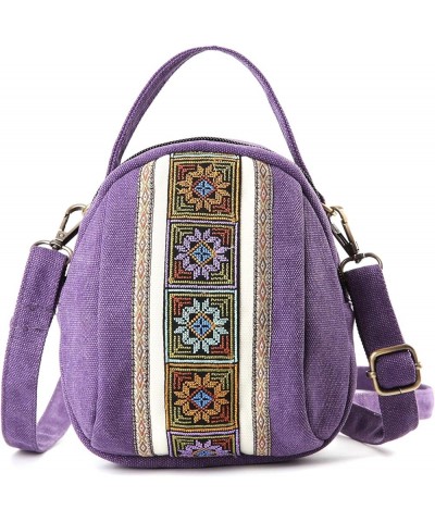 Embroidery Canvas Crossbody Bag Cell phone Pouch Coin Purse for Women B001 - Shell Basic - Purple $9.40 Crossbody Bags