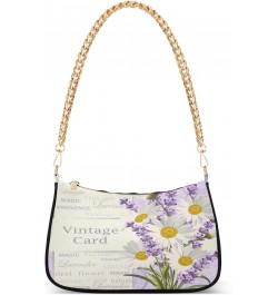 Vintage Lavender Daisy Shoulder Handbags for Women Travel Hobo Tote Handbag Women Gold Chain Shoulder Bags Purse with Zipper ...