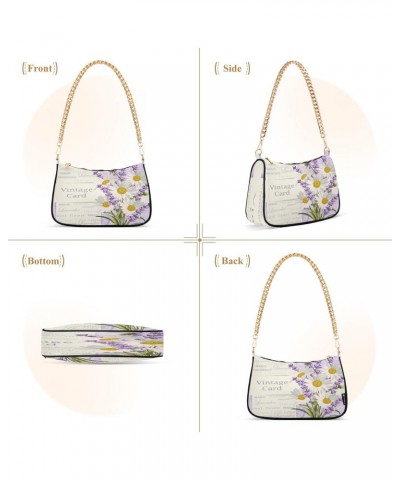 Vintage Lavender Daisy Shoulder Handbags for Women Travel Hobo Tote Handbag Women Gold Chain Shoulder Bags Purse with Zipper ...