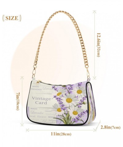 Vintage Lavender Daisy Shoulder Handbags for Women Travel Hobo Tote Handbag Women Gold Chain Shoulder Bags Purse with Zipper ...