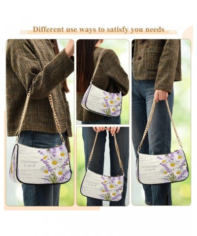 Vintage Lavender Daisy Shoulder Handbags for Women Travel Hobo Tote Handbag Women Gold Chain Shoulder Bags Purse with Zipper ...