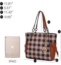 2-PC Set Tote Satchel Bag for Women & Wristlet Wallet Purse, PU Leather Handbag Pocketbook Checker Black $31.20 Totes