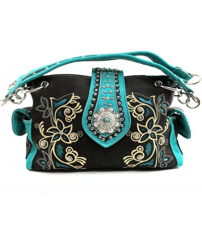 Floral Concho Tooled Leather Western Concealed Carry Handbag Purse Turquoise Dark Brown Purse $32.44 Shoulder Bags