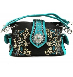 Floral Concho Tooled Leather Western Concealed Carry Handbag Purse Turquoise Dark Brown Purse $32.44 Shoulder Bags