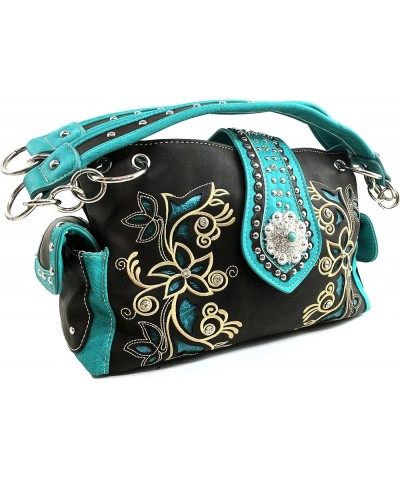 Floral Concho Tooled Leather Western Concealed Carry Handbag Purse Turquoise Dark Brown Purse $32.44 Shoulder Bags