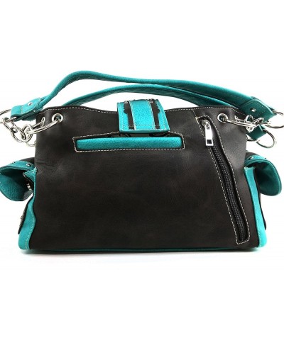 Floral Concho Tooled Leather Western Concealed Carry Handbag Purse Turquoise Dark Brown Purse $32.44 Shoulder Bags