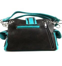 Floral Concho Tooled Leather Western Concealed Carry Handbag Purse Turquoise Dark Brown Purse $32.44 Shoulder Bags