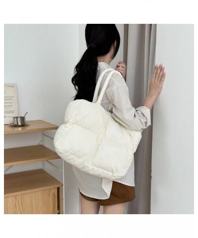 Down Winter Tote Bag Soft Puffer Shoulder Bag Nylon Padding Shopping Bag Large Capacity White $23.84 Backpacks