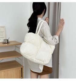 Down Winter Tote Bag Soft Puffer Shoulder Bag Nylon Padding Shopping Bag Large Capacity White $23.84 Backpacks