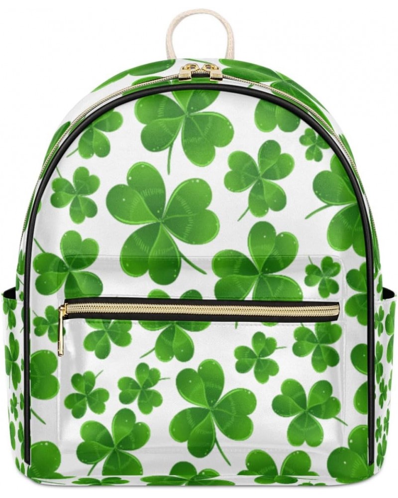 Clover Mini Backpack Purse for Women Teen Girls, St. Patrick's Day Clover Leather Small Backpack Lightweight Casual Travel Da...