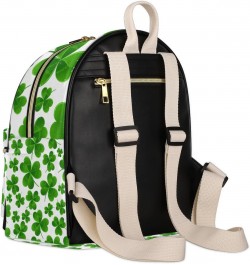 Clover Mini Backpack Purse for Women Teen Girls, St. Patrick's Day Clover Leather Small Backpack Lightweight Casual Travel Da...