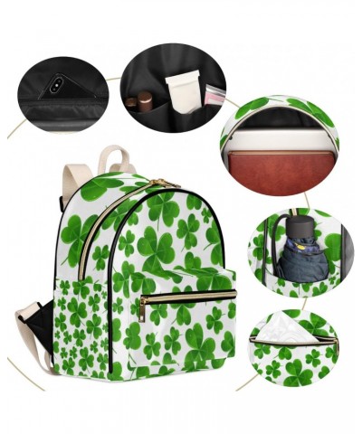 Clover Mini Backpack Purse for Women Teen Girls, St. Patrick's Day Clover Leather Small Backpack Lightweight Casual Travel Da...