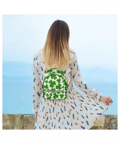 Clover Mini Backpack Purse for Women Teen Girls, St. Patrick's Day Clover Leather Small Backpack Lightweight Casual Travel Da...