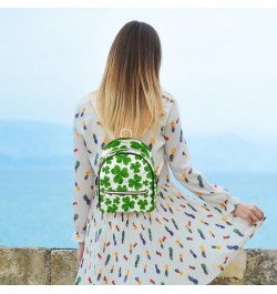 Clover Mini Backpack Purse for Women Teen Girls, St. Patrick's Day Clover Leather Small Backpack Lightweight Casual Travel Da...