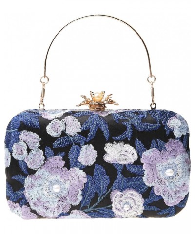 Womens Vintage Floral Embroidery Clutch Evening Handbag Shoulder Bags Purse for Wedding Party Prom Dark Blue $13.76 Evening Bags