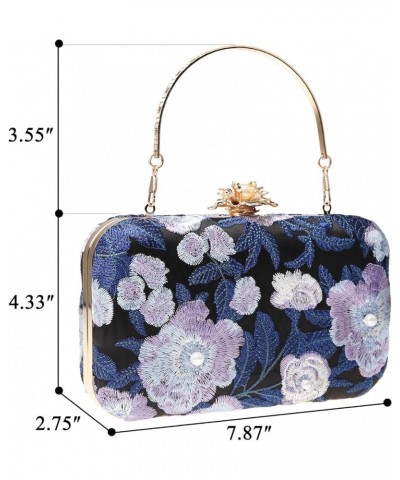 Womens Vintage Floral Embroidery Clutch Evening Handbag Shoulder Bags Purse for Wedding Party Prom Dark Blue $13.76 Evening Bags