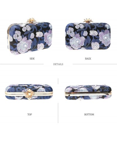 Womens Vintage Floral Embroidery Clutch Evening Handbag Shoulder Bags Purse for Wedding Party Prom Dark Blue $13.76 Evening Bags