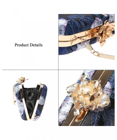 Womens Vintage Floral Embroidery Clutch Evening Handbag Shoulder Bags Purse for Wedding Party Prom Dark Blue $13.76 Evening Bags