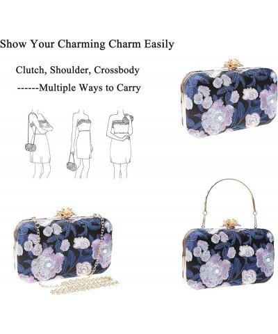 Womens Vintage Floral Embroidery Clutch Evening Handbag Shoulder Bags Purse for Wedding Party Prom Dark Blue $13.76 Evening Bags