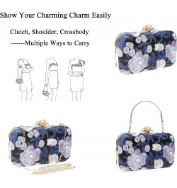 Womens Vintage Floral Embroidery Clutch Evening Handbag Shoulder Bags Purse for Wedding Party Prom Dark Blue $13.76 Evening Bags