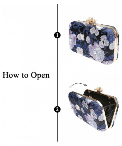 Womens Vintage Floral Embroidery Clutch Evening Handbag Shoulder Bags Purse for Wedding Party Prom Dark Blue $13.76 Evening Bags