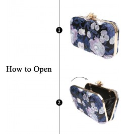 Womens Vintage Floral Embroidery Clutch Evening Handbag Shoulder Bags Purse for Wedding Party Prom Dark Blue $13.76 Evening Bags