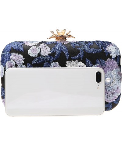 Womens Vintage Floral Embroidery Clutch Evening Handbag Shoulder Bags Purse for Wedding Party Prom Dark Blue $13.76 Evening Bags