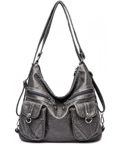 Women's Vintage Shoulder Bag Casual Hobo Handbag Large Capacity Backpack-Gray Gray $30.26 Totes