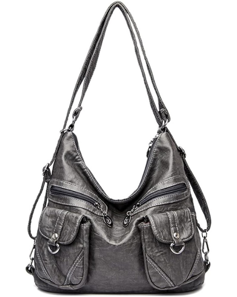 Women's Vintage Shoulder Bag Casual Hobo Handbag Large Capacity Backpack-Gray Gray $30.26 Totes