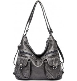 Women's Vintage Shoulder Bag Casual Hobo Handbag Large Capacity Backpack-Gray Gray $30.26 Totes