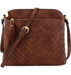 Chevron Quilted Medium Crossbody Bag with Tassel Accent Brown $11.50 Crossbody Bags