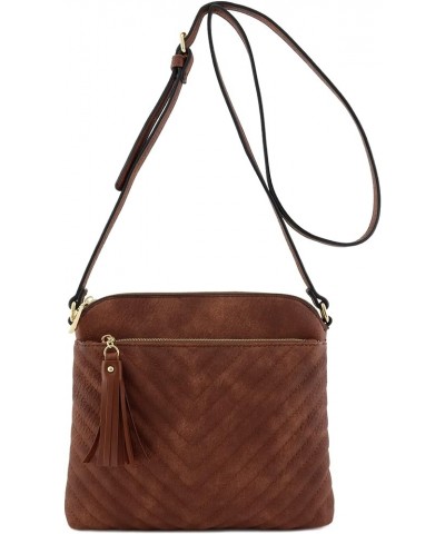 Chevron Quilted Medium Crossbody Bag with Tassel Accent Brown $11.50 Crossbody Bags