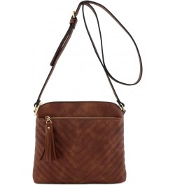 Chevron Quilted Medium Crossbody Bag with Tassel Accent Brown $11.50 Crossbody Bags