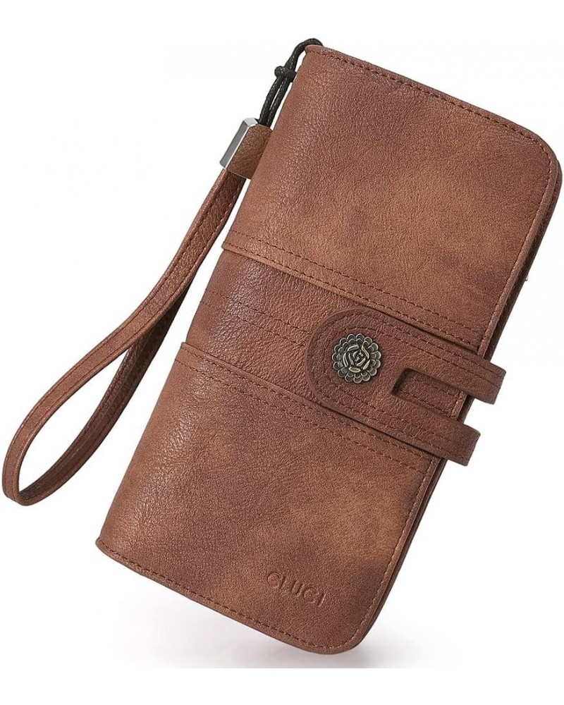 Women Wallet Large Leather Designer Card Holder Organizer Long Ladies Travel Clutch Wristlet Coffee 0 Brown $20.99 Wristlets