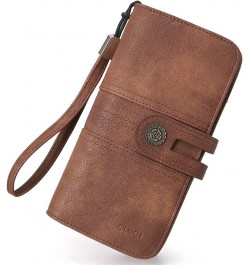 Women Wallet Large Leather Designer Card Holder Organizer Long Ladies Travel Clutch Wristlet Coffee 0 Brown $20.99 Wristlets