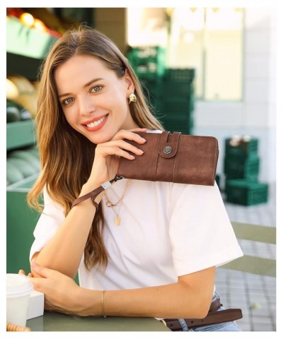 Women Wallet Large Leather Designer Card Holder Organizer Long Ladies Travel Clutch Wristlet Coffee 0 Brown $20.99 Wristlets