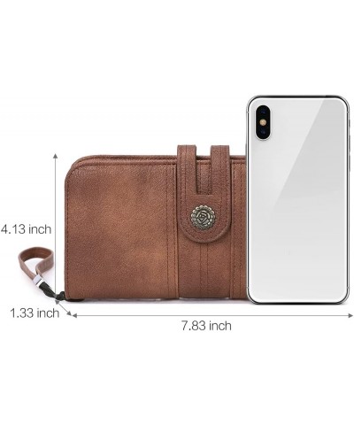 Women Wallet Large Leather Designer Card Holder Organizer Long Ladies Travel Clutch Wristlet Coffee 0 Brown $20.99 Wristlets