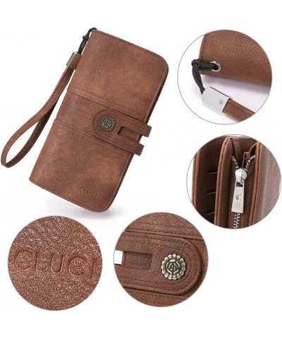 Women Wallet Large Leather Designer Card Holder Organizer Long Ladies Travel Clutch Wristlet Coffee 0 Brown $20.99 Wristlets