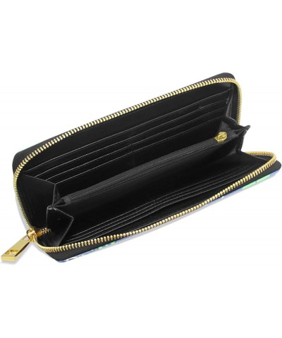 Seamless Zebra Diamonds Black White Vertical Stripes Leather Long Wallet Organizer with Zipper Purse Clutch Bag for Women Men...