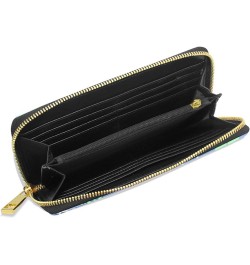 Seamless Zebra Diamonds Black White Vertical Stripes Leather Long Wallet Organizer with Zipper Purse Clutch Bag for Women Men...