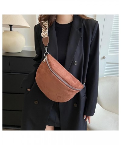 Women Trendy Crossbody Bag PU Leather Chest Bag Half Moon Crossbody Bag Solid Color Fashion Waist Bag Adjustable Wide Strap S...