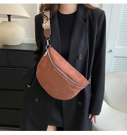 Women Trendy Crossbody Bag PU Leather Chest Bag Half Moon Crossbody Bag Solid Color Fashion Waist Bag Adjustable Wide Strap S...