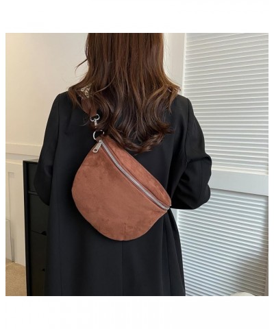 Women Trendy Crossbody Bag PU Leather Chest Bag Half Moon Crossbody Bag Solid Color Fashion Waist Bag Adjustable Wide Strap S...