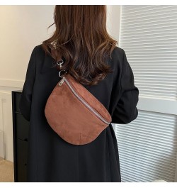 Women Trendy Crossbody Bag PU Leather Chest Bag Half Moon Crossbody Bag Solid Color Fashion Waist Bag Adjustable Wide Strap S...