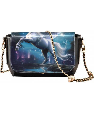 Unicorn Pattern Leather Crossbody Bag for Women Small Handbag with Chain Strap, Flip-Top Crossbody Purse $19.20 Crossbody Bags