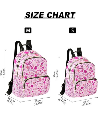 Women Backpack Pink Ribbon Heart Flower Hope Anti-Theft Travel Backpack with Luggage Belt Lightweight Handbag Roomy Double Zi...