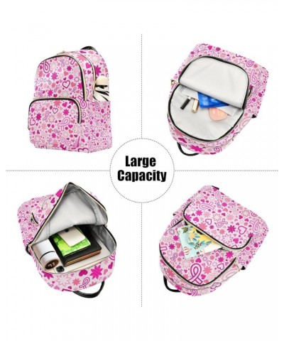 Women Backpack Pink Ribbon Heart Flower Hope Anti-Theft Travel Backpack with Luggage Belt Lightweight Handbag Roomy Double Zi...