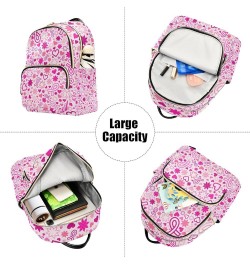 Women Backpack Pink Ribbon Heart Flower Hope Anti-Theft Travel Backpack with Luggage Belt Lightweight Handbag Roomy Double Zi...