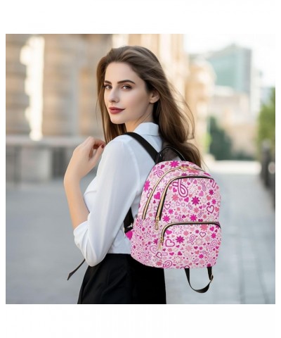 Women Backpack Pink Ribbon Heart Flower Hope Anti-Theft Travel Backpack with Luggage Belt Lightweight Handbag Roomy Double Zi...