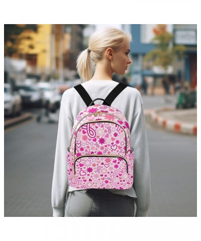 Women Backpack Pink Ribbon Heart Flower Hope Anti-Theft Travel Backpack with Luggage Belt Lightweight Handbag Roomy Double Zi...